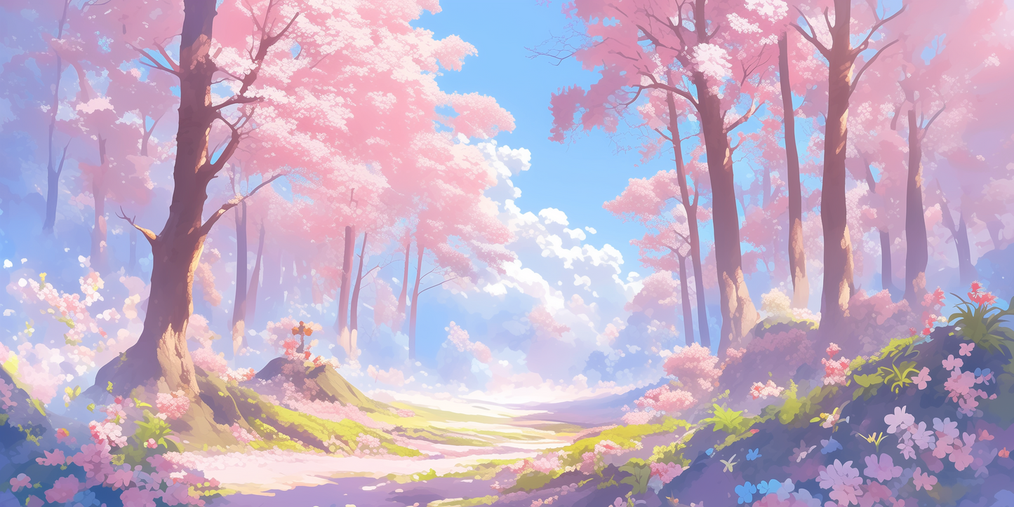 Anime Japansk Sakura træer - T-shirt - Coolshirts.dk