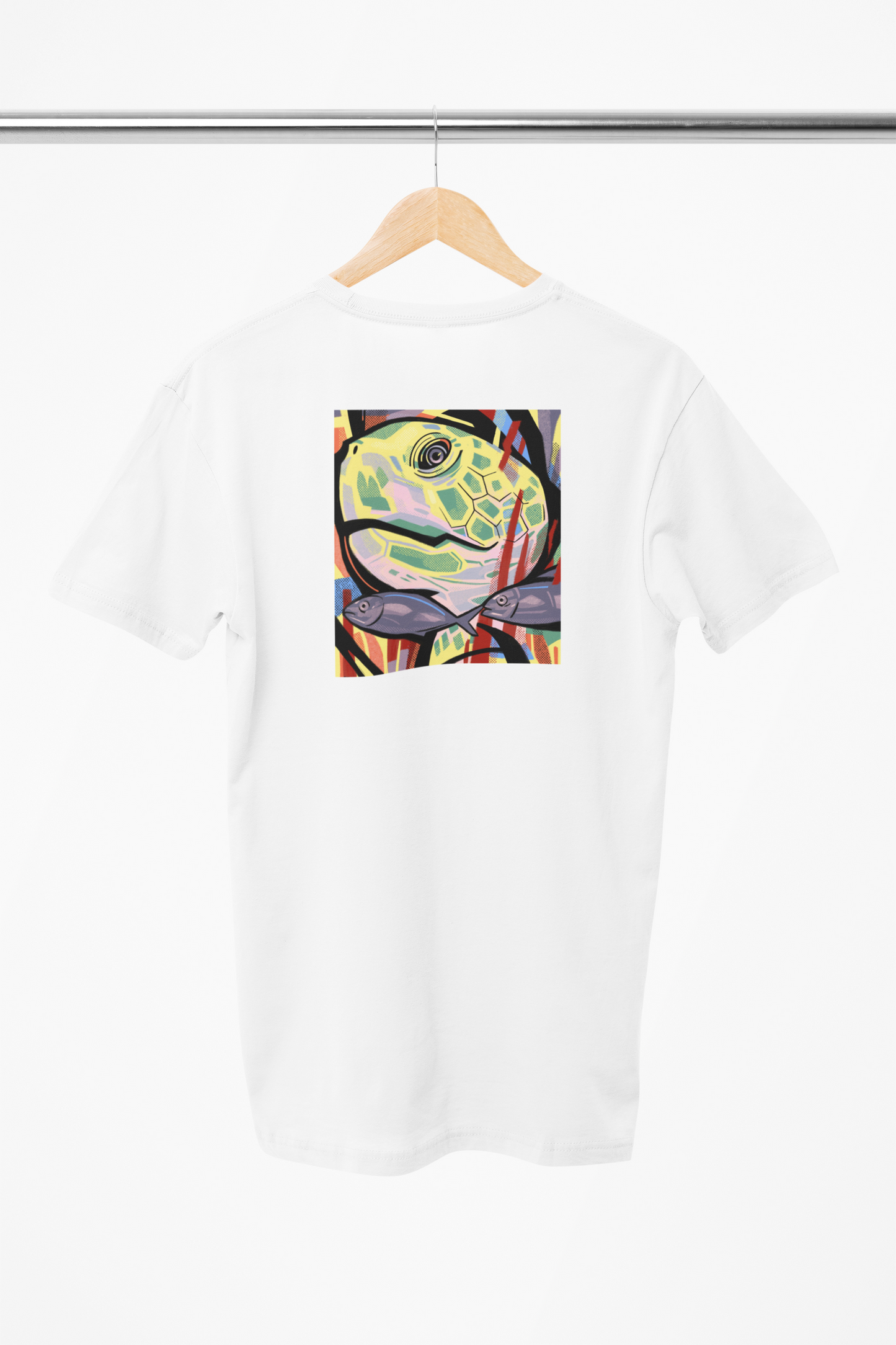 skildpadde t-shirt motiv, hvid t-shirt, skildpadde trøje