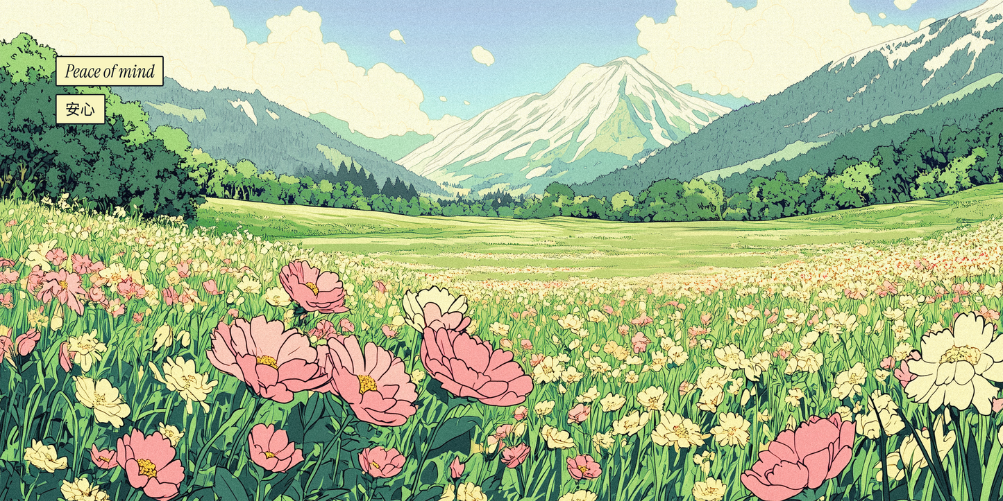 Anime Japansk blomster mark landskab - T-shirt - Coolshirts.dk