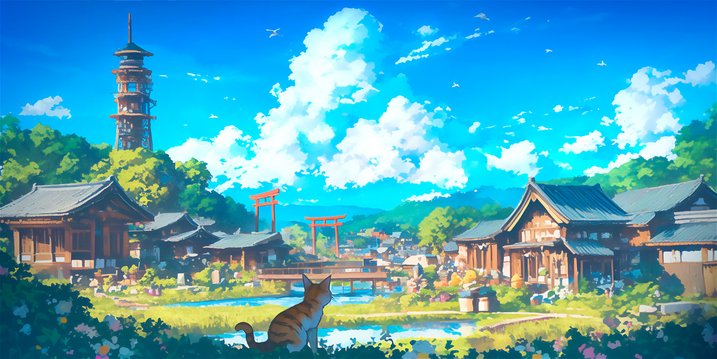 Anime med Japansk Landsby - T-shirt - Coolshirts.dk