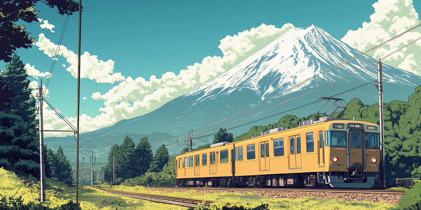 Anime tog med bjerglandskab - T-shirt - Coolshirts.dk