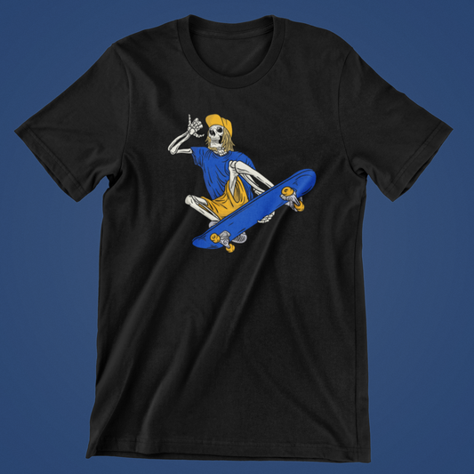 Skatende Skelet - sort T-shirt
