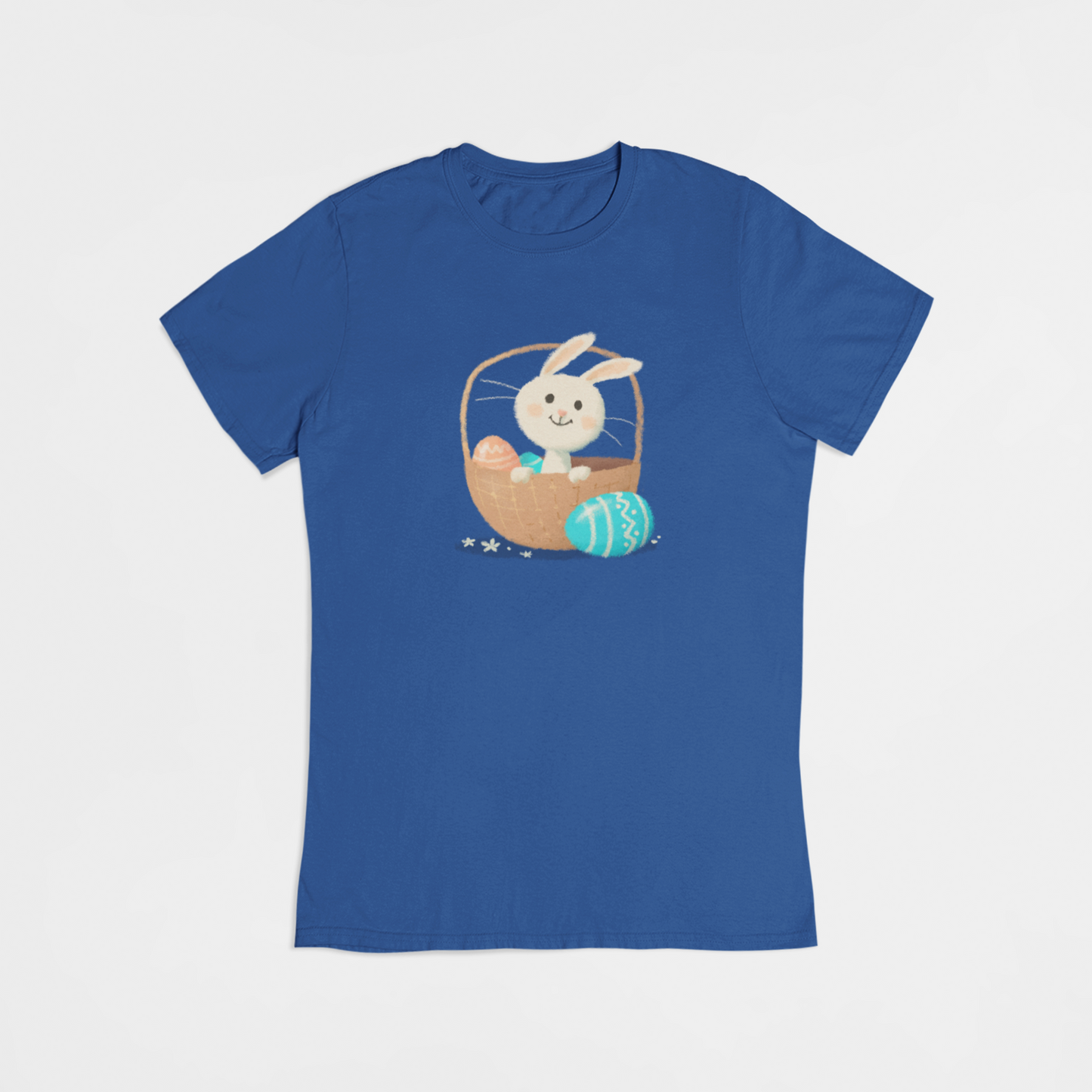 Påskehare i påskekurv blå T-shirt
