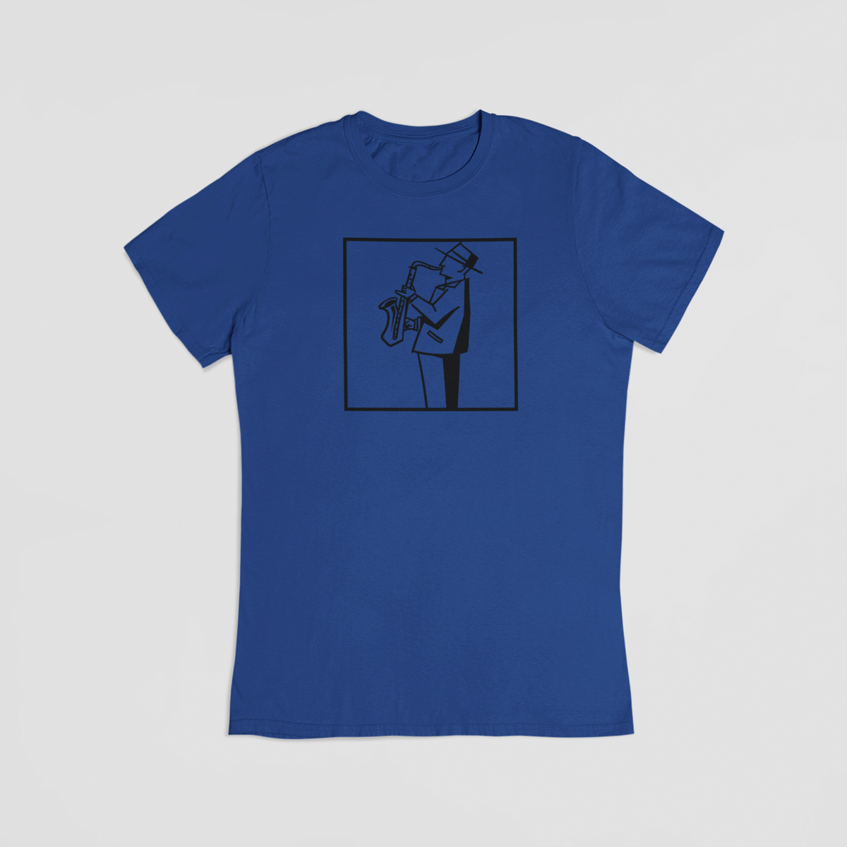 Man with a saxophone blå t-shirt