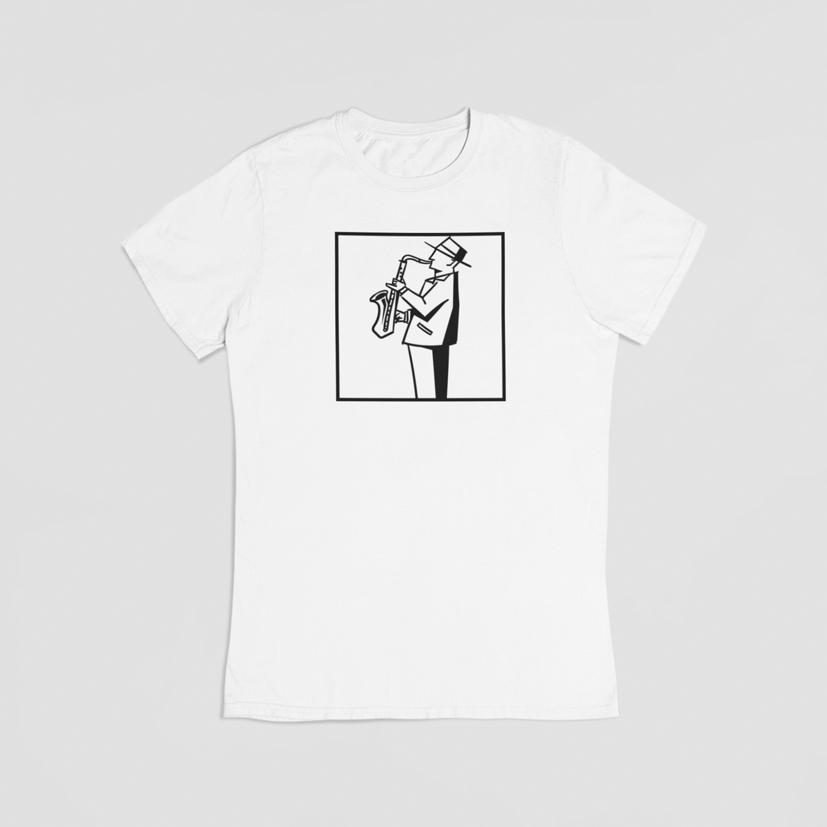 Man with a saxophone hvid t-shirt