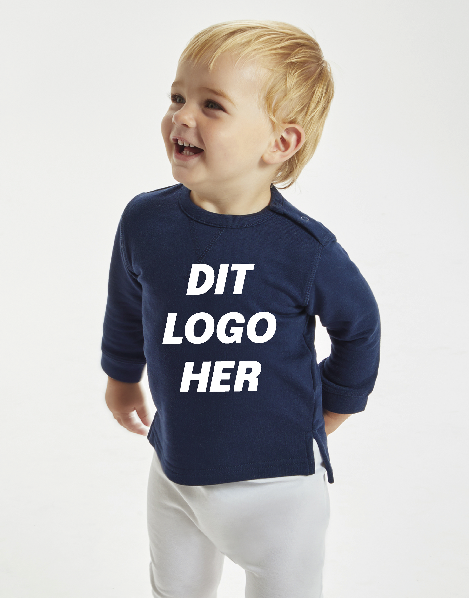 Design egen baby marineblå sweatshirt til dåbsgave