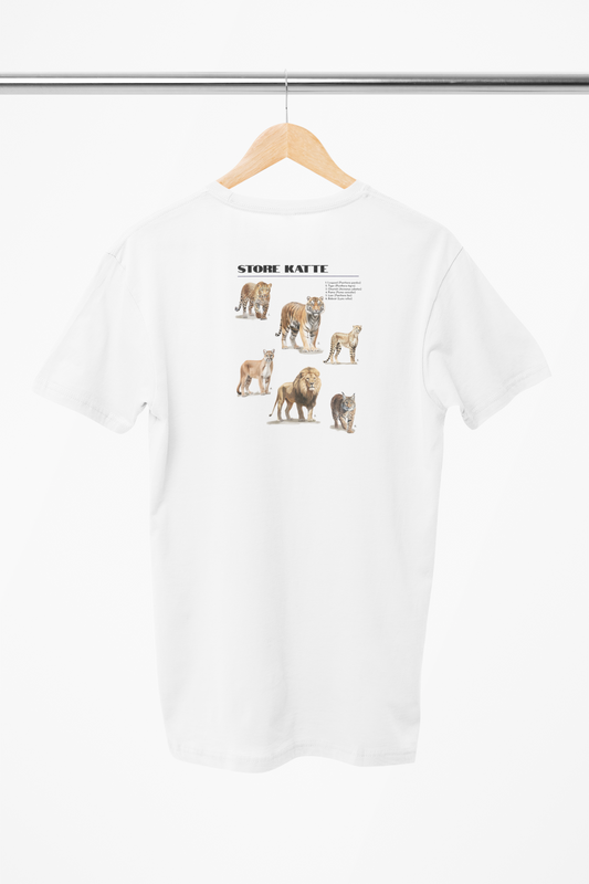 Store katte design, løve hvid t-shirt