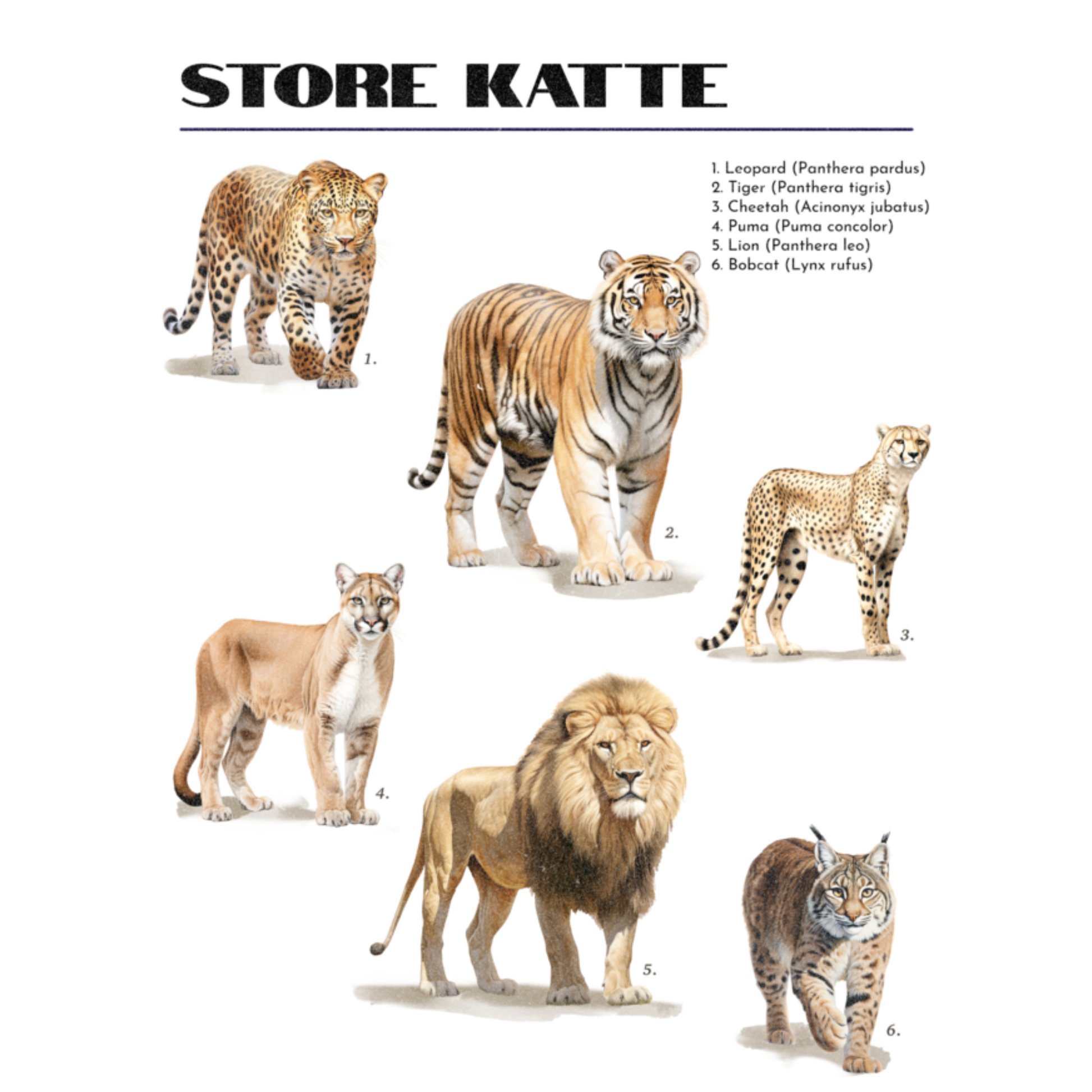 Store katte design, løve t-shirt