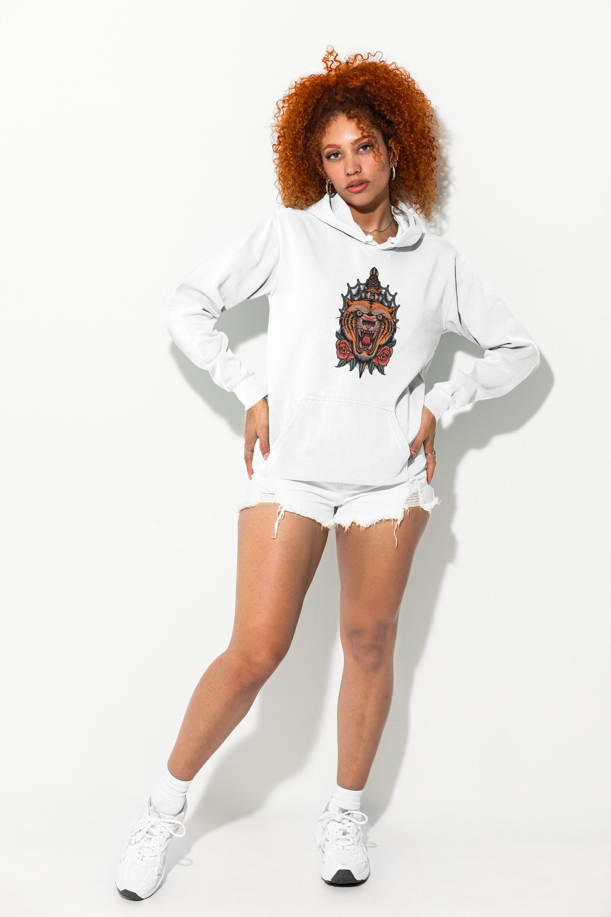 Tiger og kniv hvid Hoodie