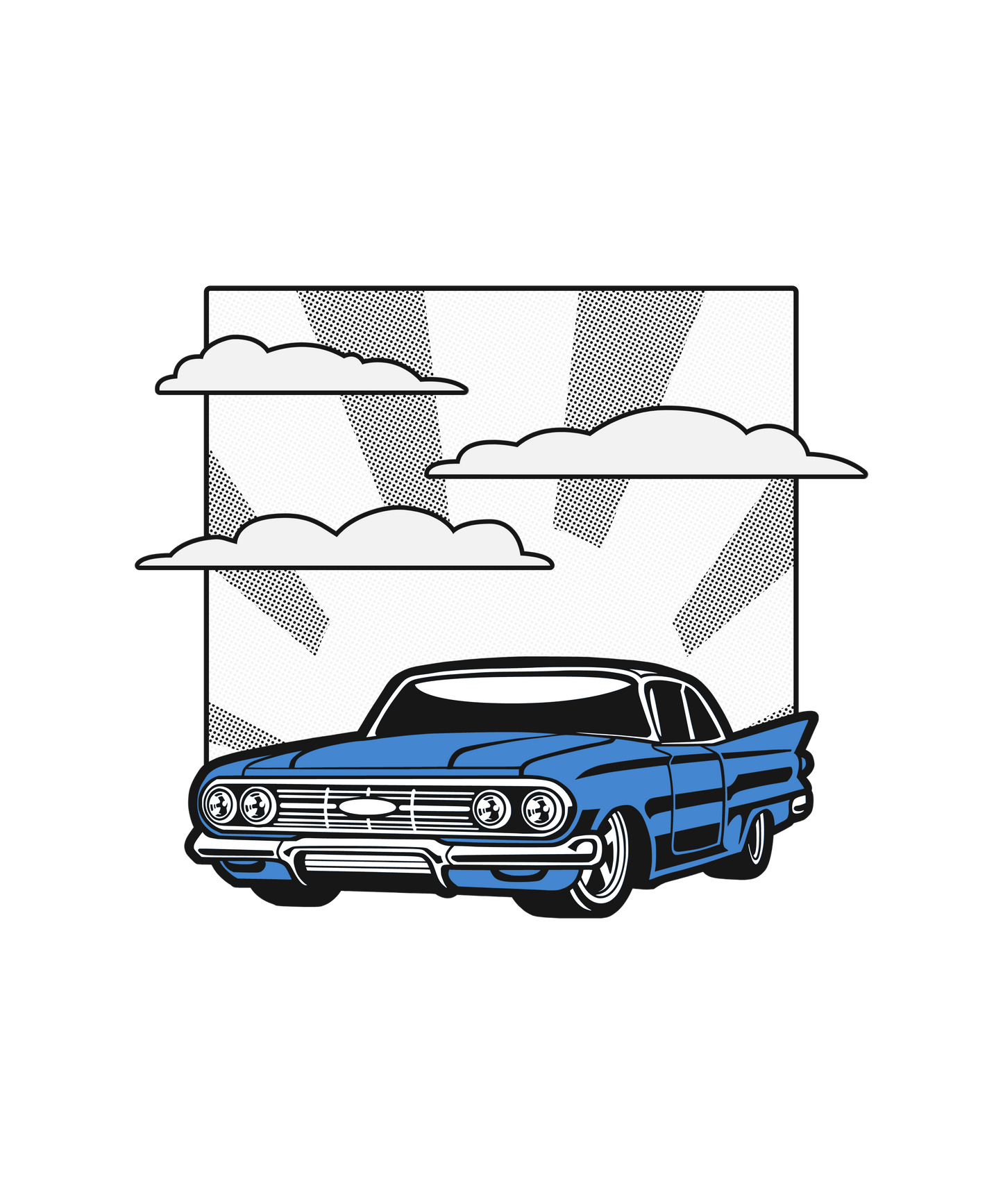 Amerikansk Blå Retro Bil  - T-shirt