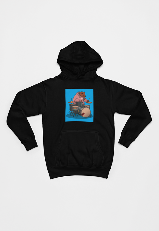 Bjørn der spiller trommer sort Hoodie