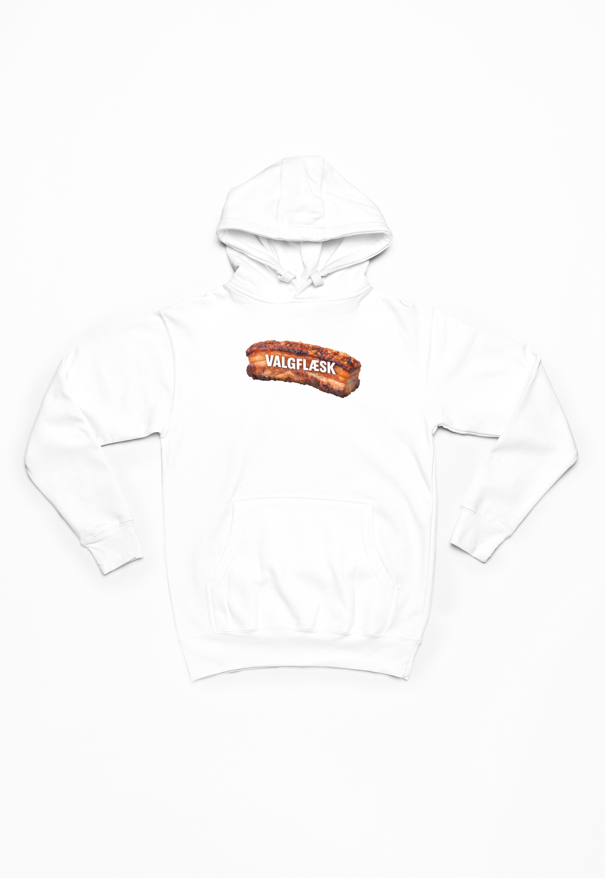 hvid Hoodie med flæsk – “Valgflæsk” | Valg 2026