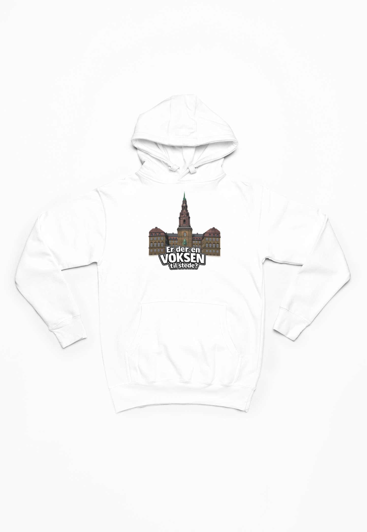 hvid Hoodie med Christiansborg – “Er der en voksen til stede?” | Valg 2026