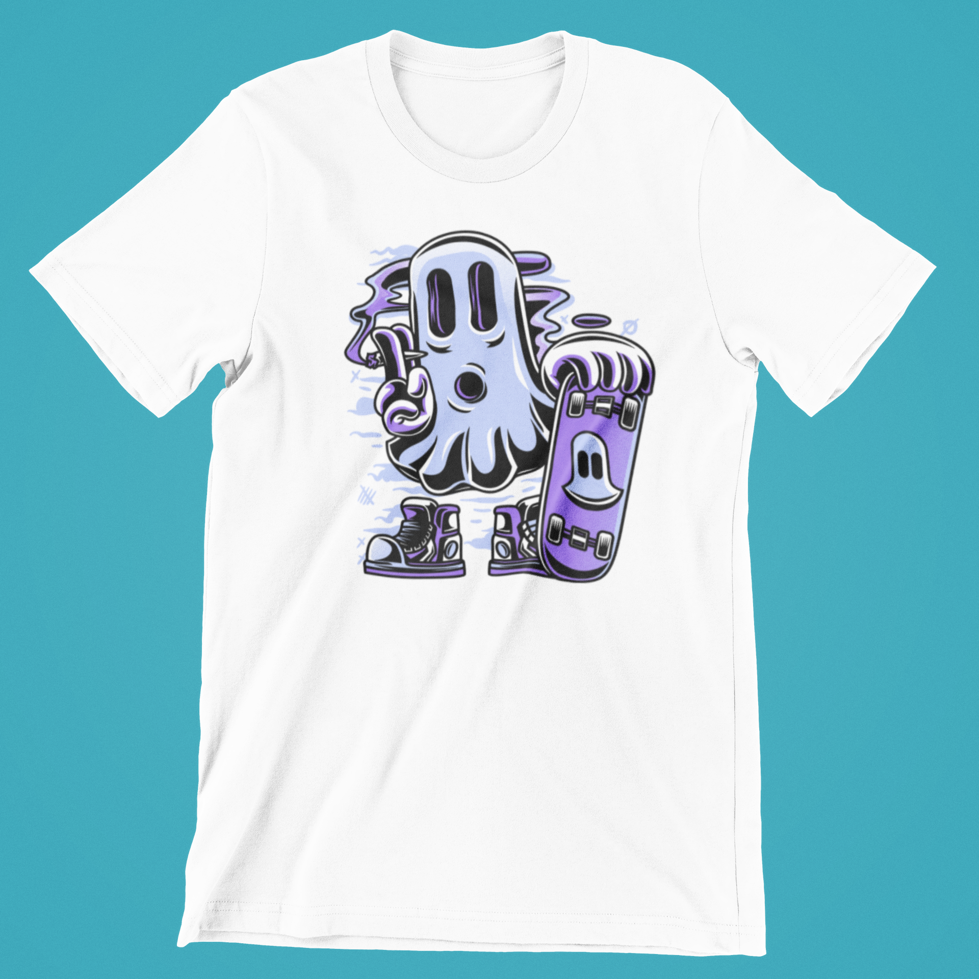 Spøgelse der skater og suger - hvid T-shirt