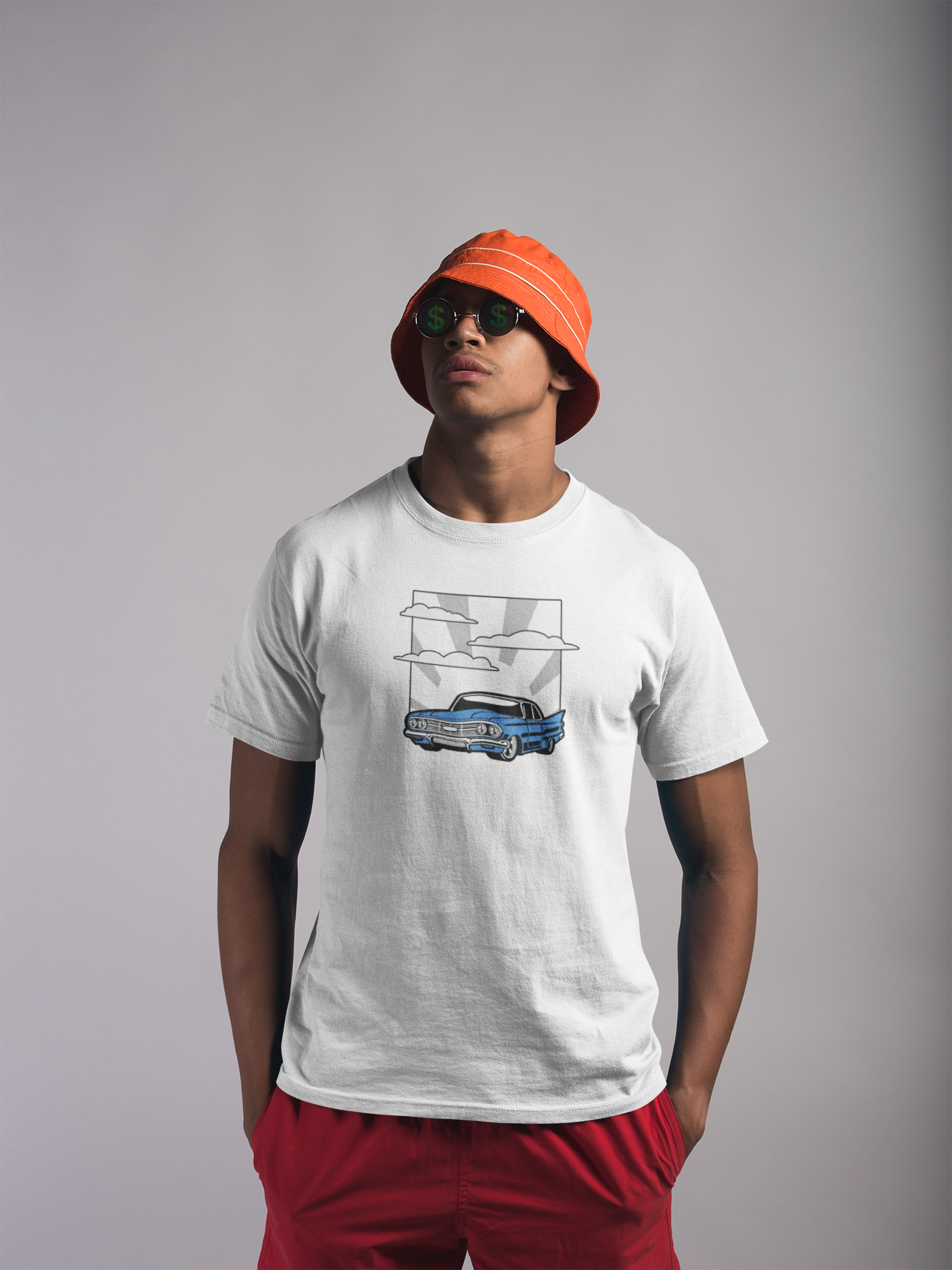 Amerikansk Blå Retro Bil  - T-shirt - Coolshirts.dk