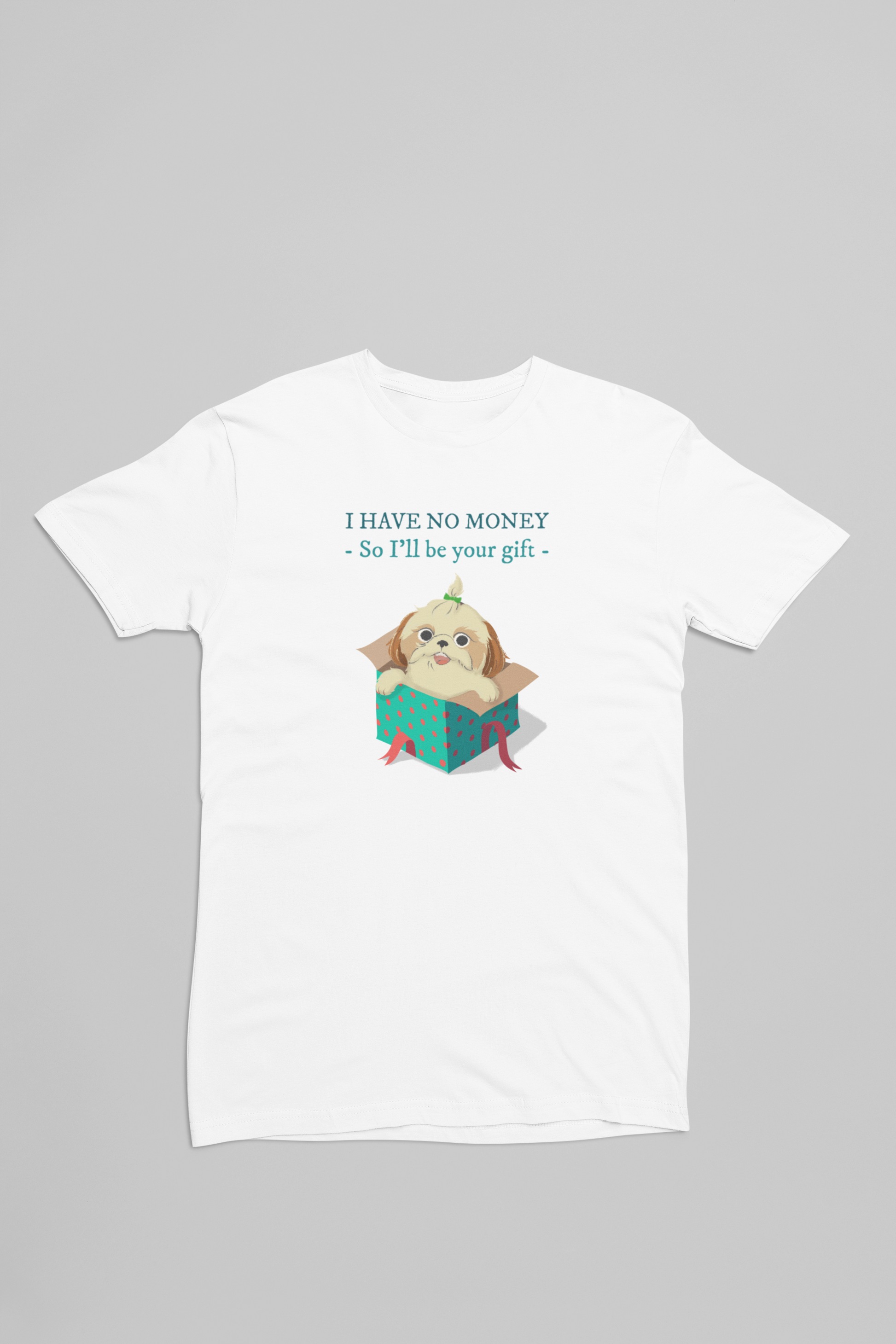 Hvid jule t-shirt med en Hundehvalp