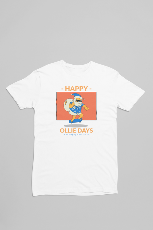Hvid t-shirt med en julemand på skateboard