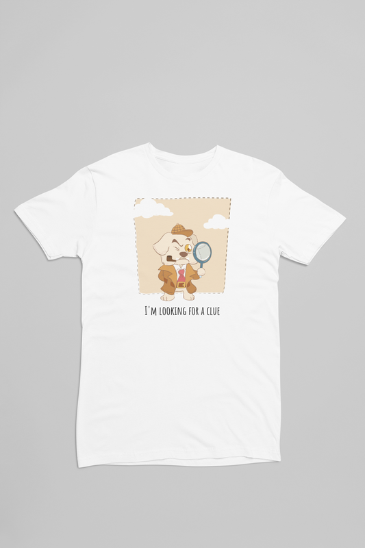 hvid t-shirt med en hunde detektiv