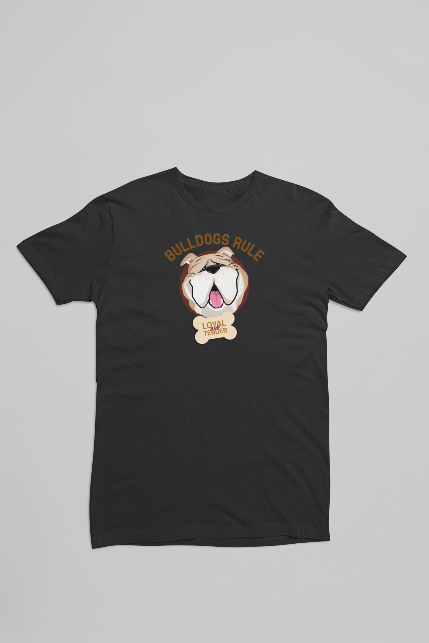 sort t-shirt med en Bulldog hund