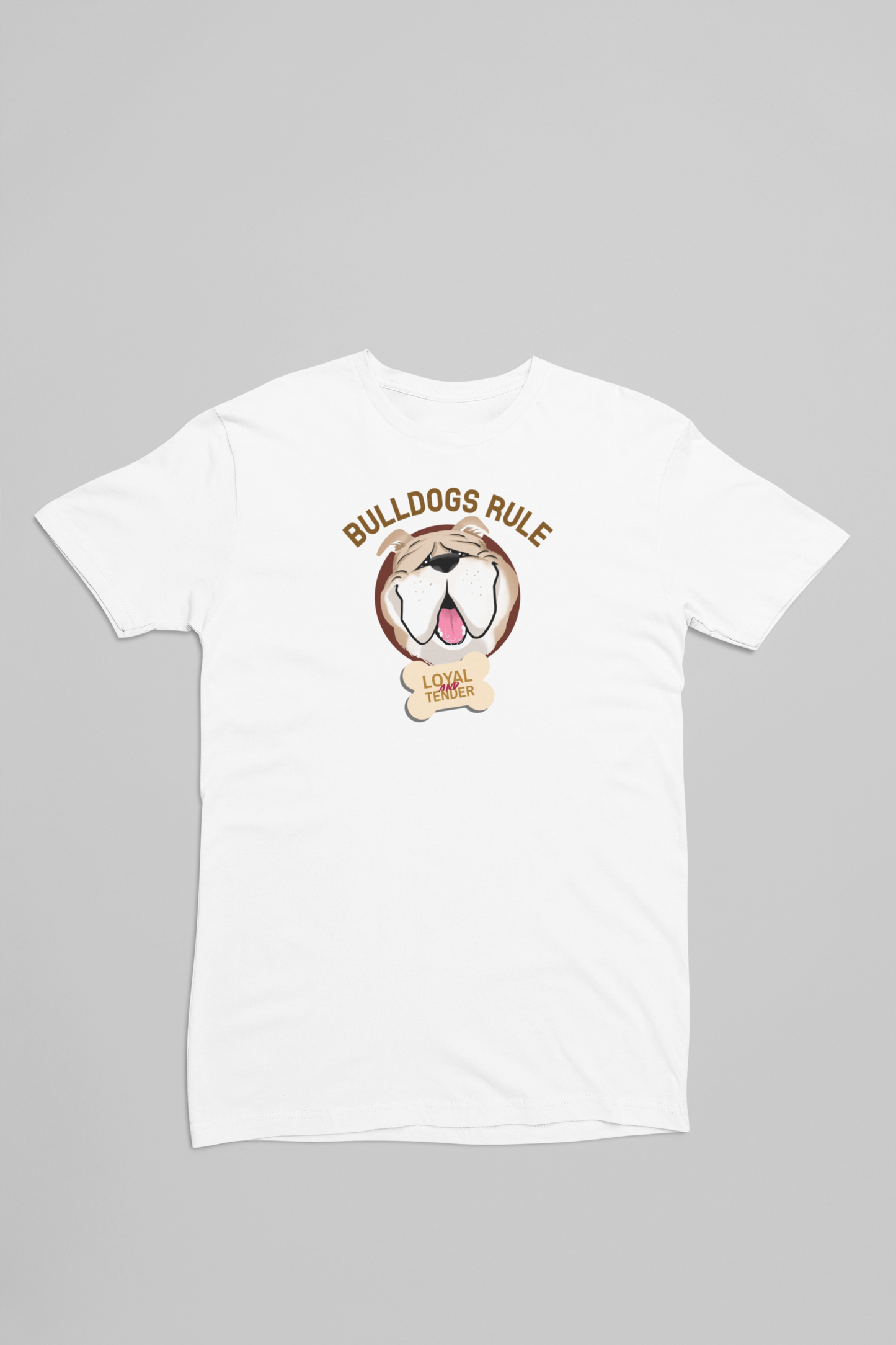 hvid t-shirt med en Bulldog hund