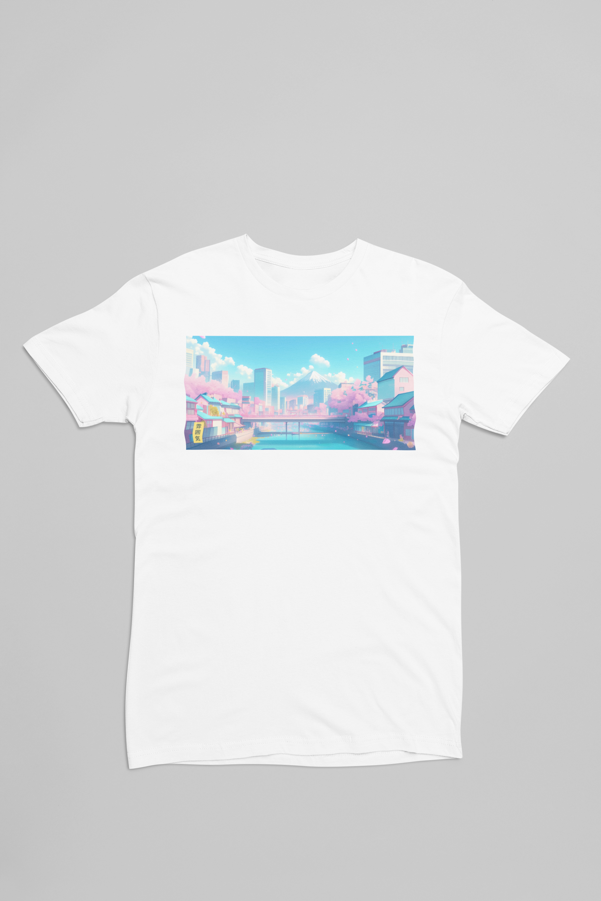 hvid t-shirt med en anime Japansk Inspireret storby