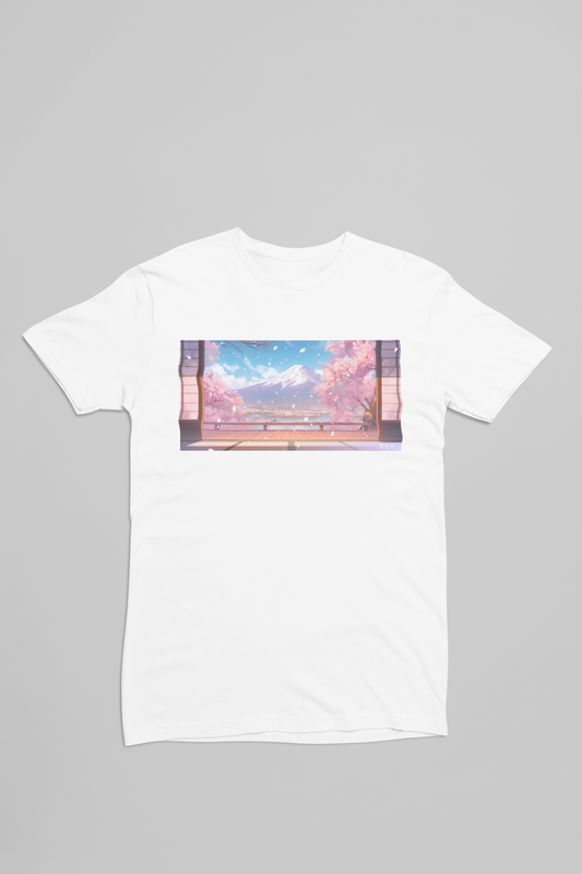 hvid t-shirt med anime Mount Fuji 