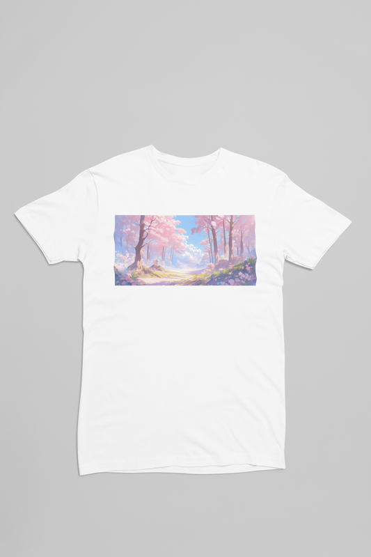 Anime Japansk Sakura træer hvid T-shirt