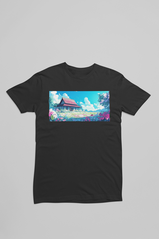 Anime Japansk hus sort T-shirt