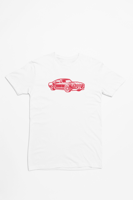 Rød Vintage Mustang bil hvid T-shirt