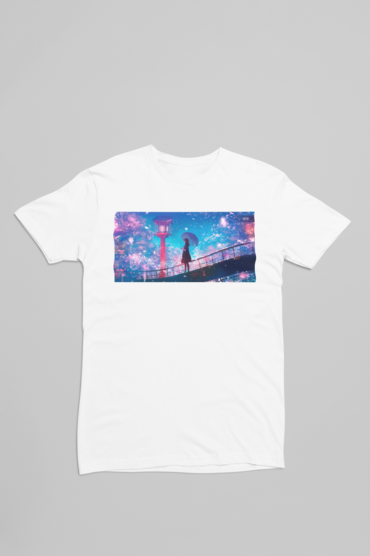Anime pige med paraply hvid T-shirt