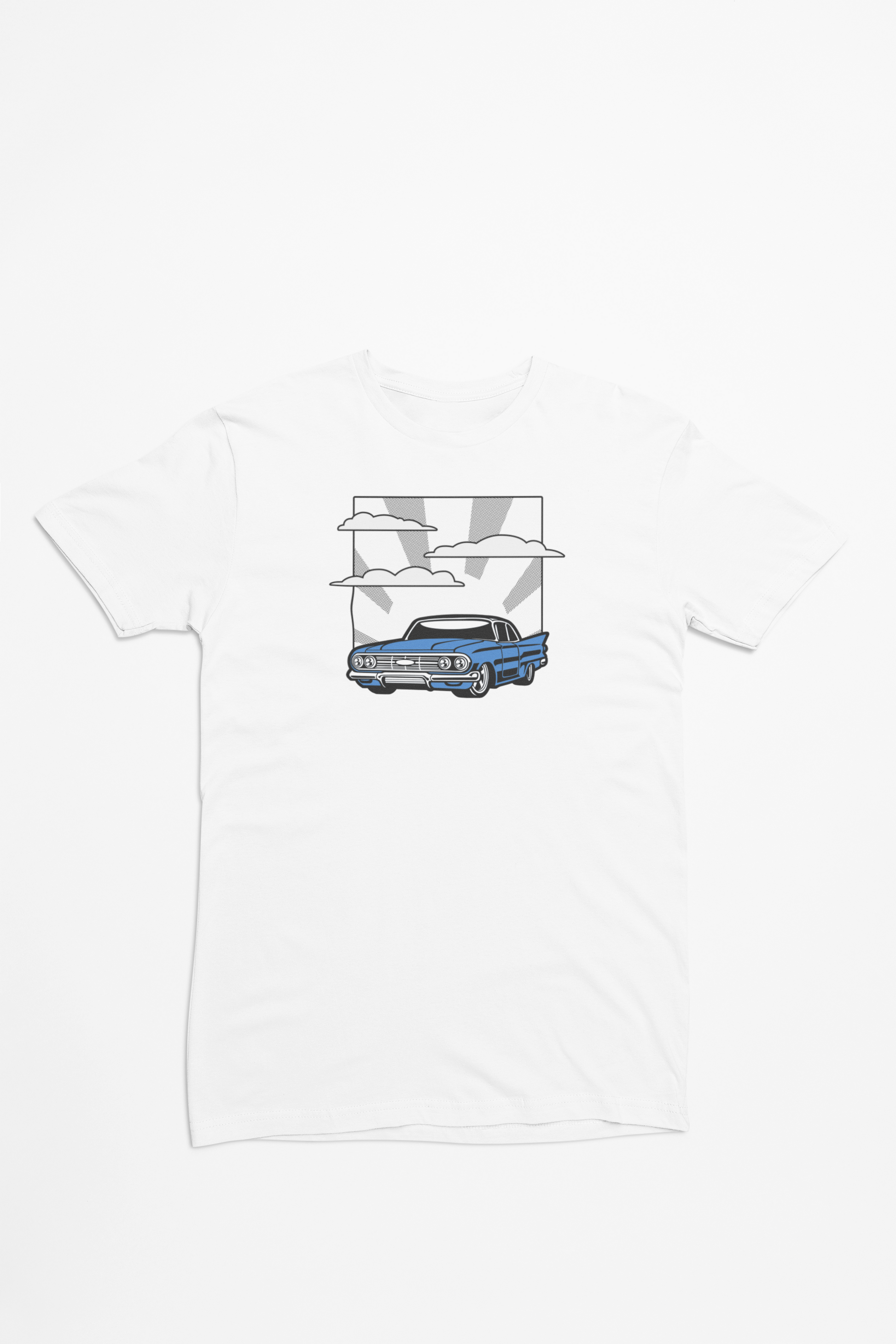 Amerikansk Blå Retro Bil hvid T-shirt