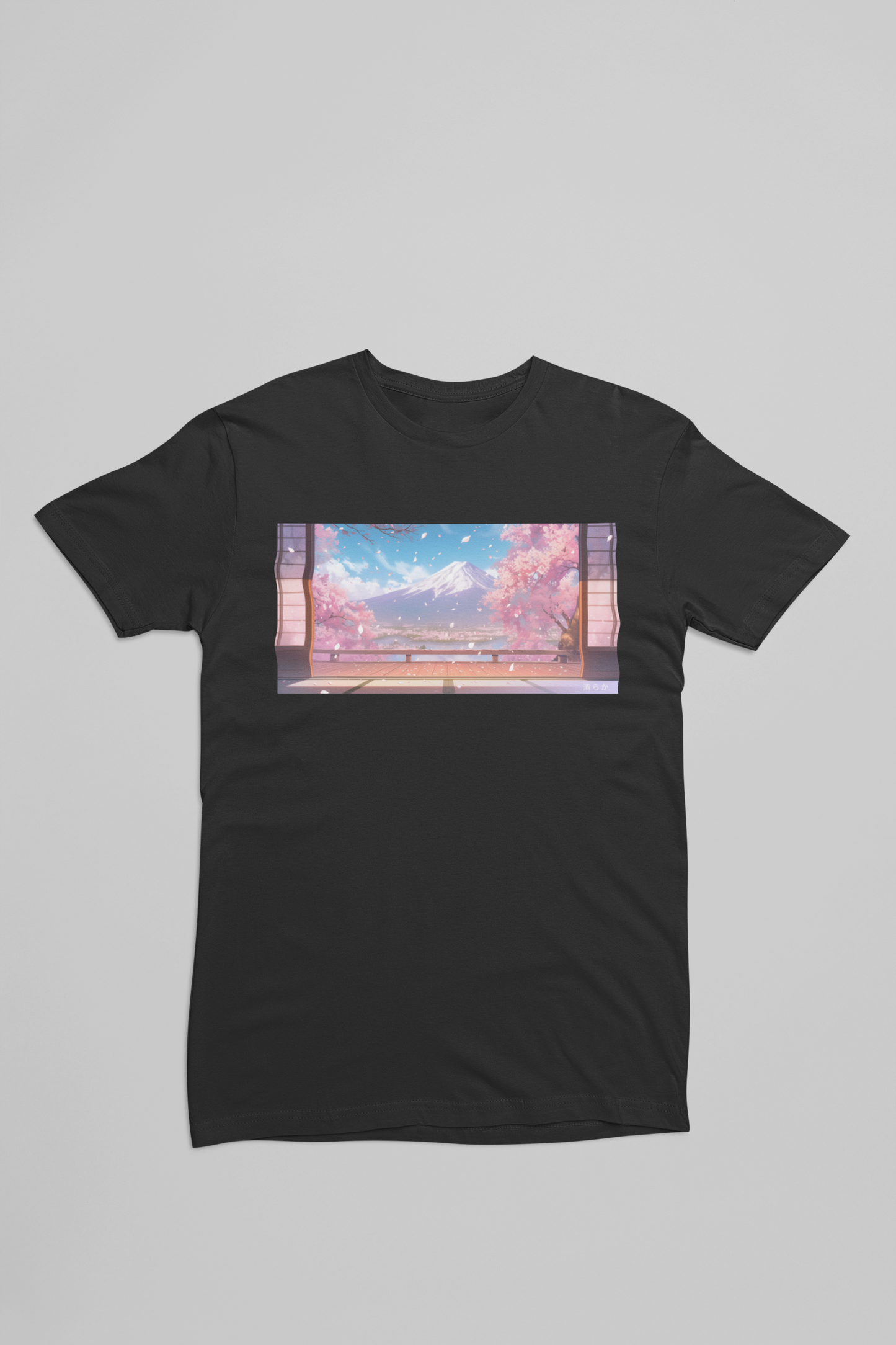 sort t-shirt med anime Mount Fuji 