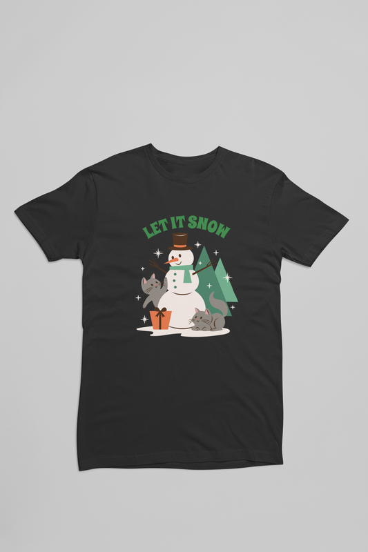 Sort t-shirt med jule snemand