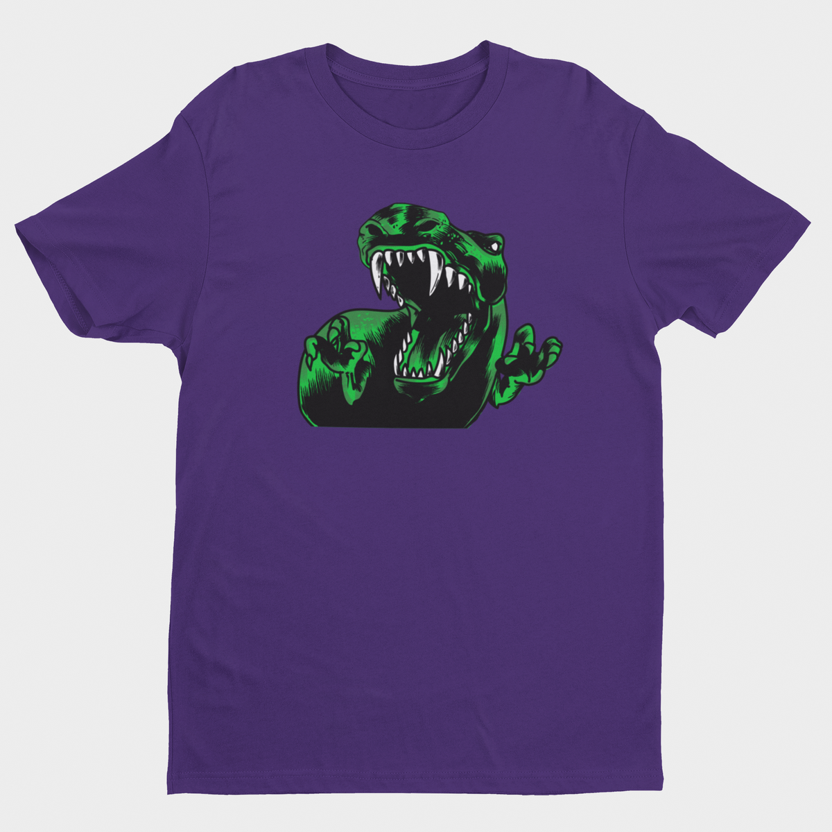T-Rex T-shirt lilla– Skræmmende Dinosaur med Blottede Tænder