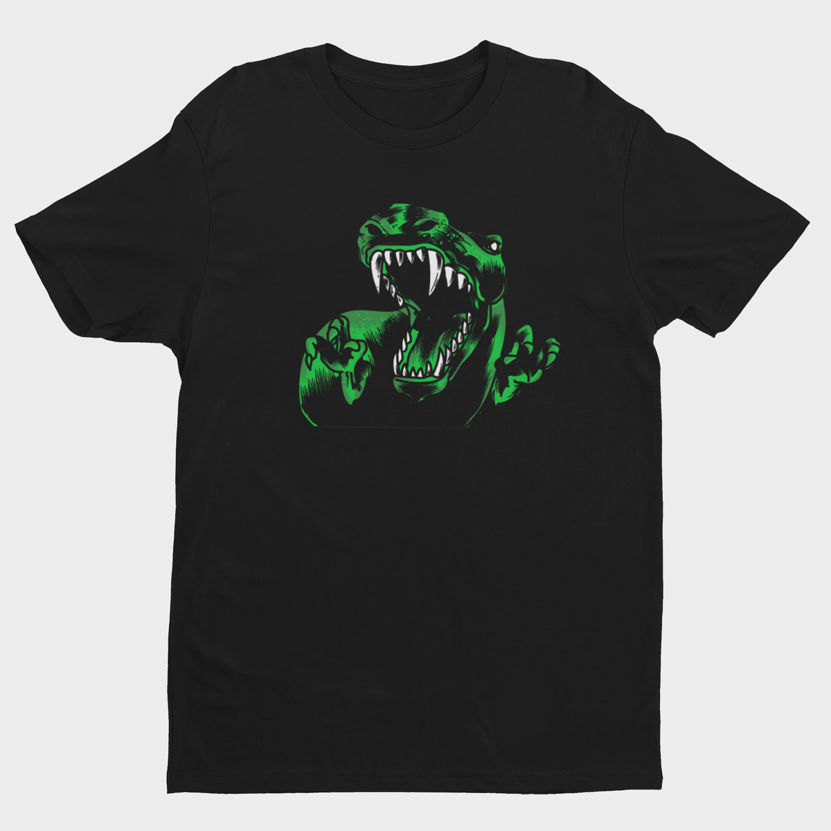 T-Rex T-shirt sort – Skræmmende Dinosaur med Blottede Tænder