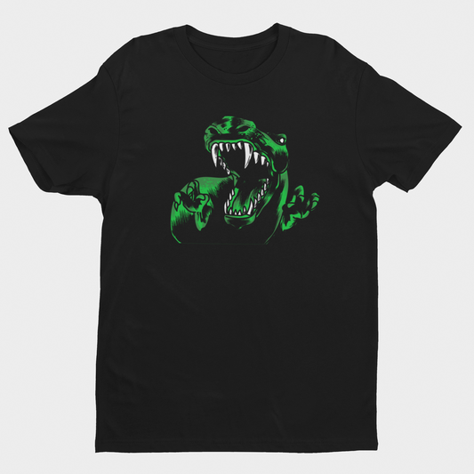 T-Rex T-shirt sort – Skræmmende Dinosaur med Blottede Tænder