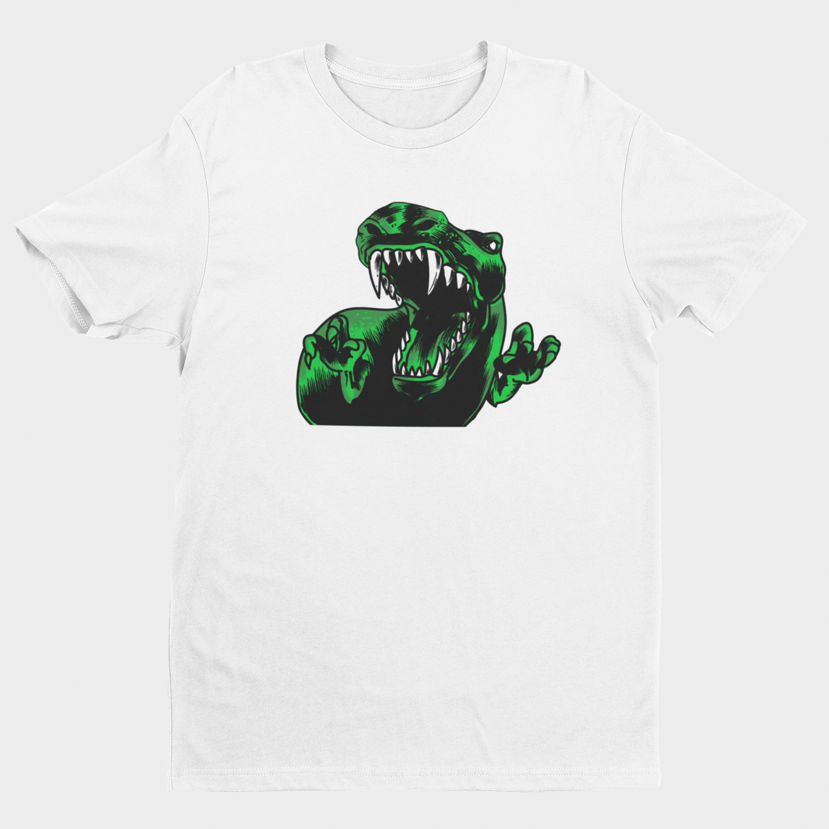 T-Rex T-shirt Hvid – Skræmmende Dinosaur med Blottede Tænder