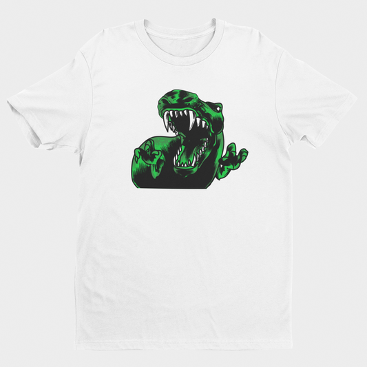 T-Rex T-shirt Hvid – Skræmmende Dinosaur med Blottede Tænder