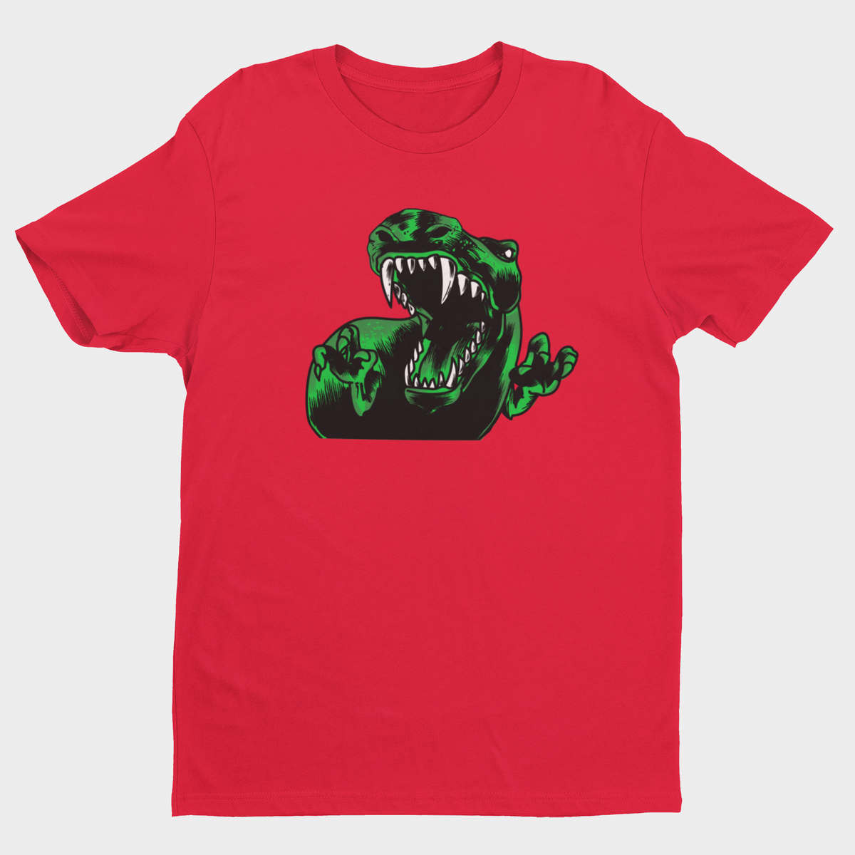 T-Rex T-shirt rød – Skræmmende Dinosaur med Blottede Tænder
