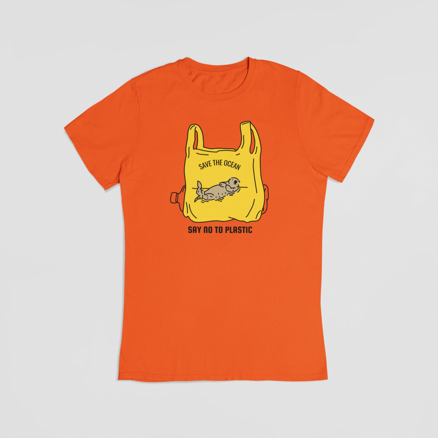 Save the ocean say no to plastic orange T-shirt
