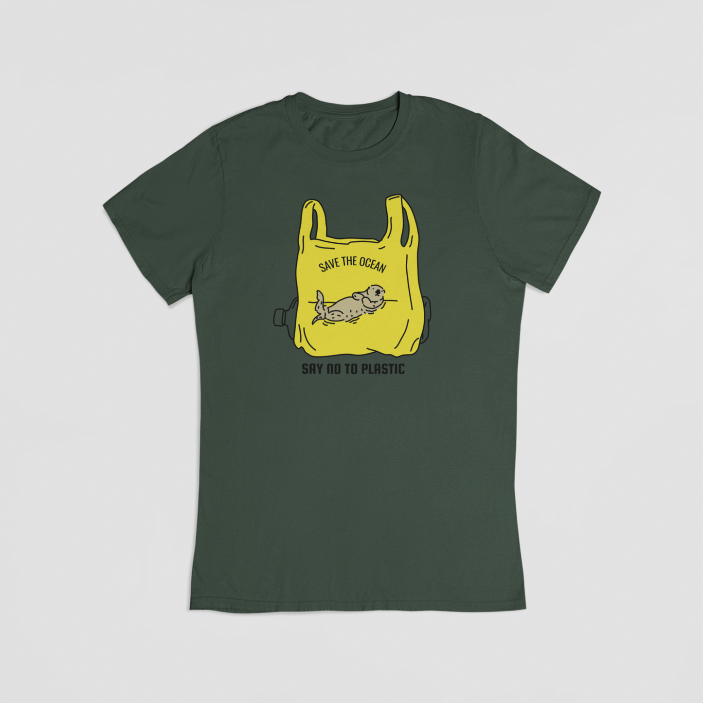 Save the ocean say no to plastic grøn T-shirt