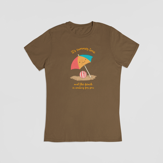strand parasol brun T-shirt