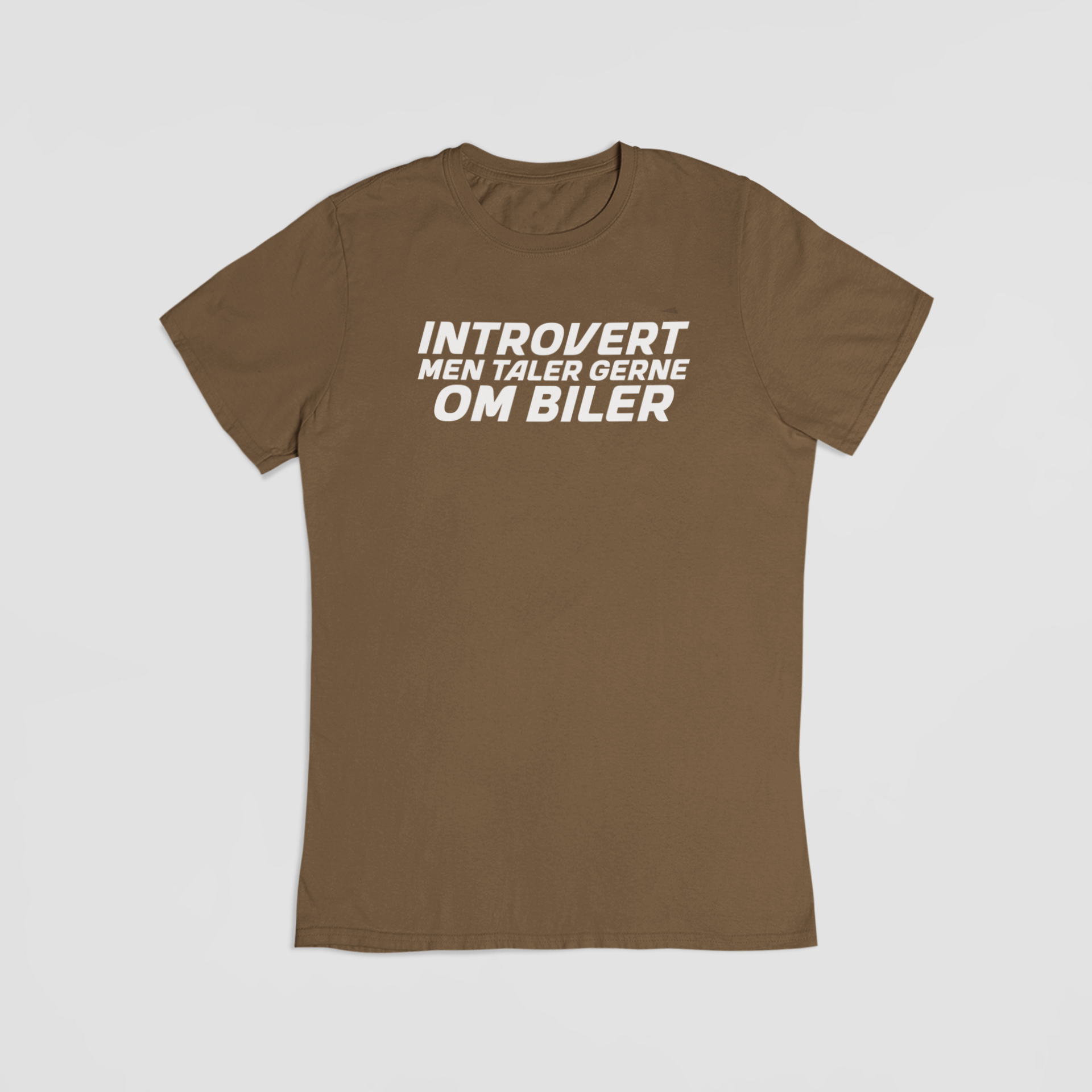 introvert, men taler gerne om biler brun T-shirt