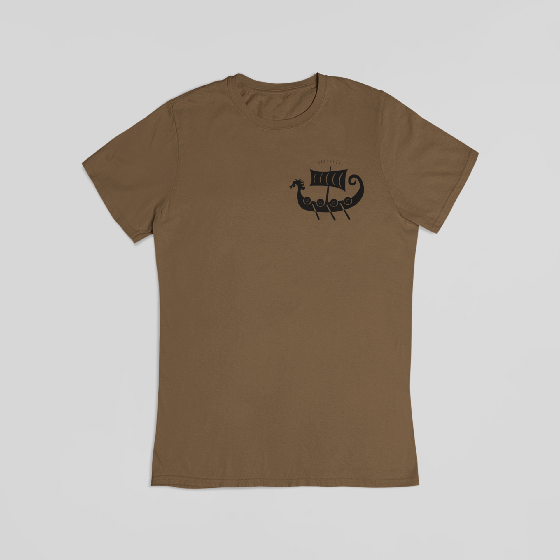 Vikingeskib med runer brun - T-shirt