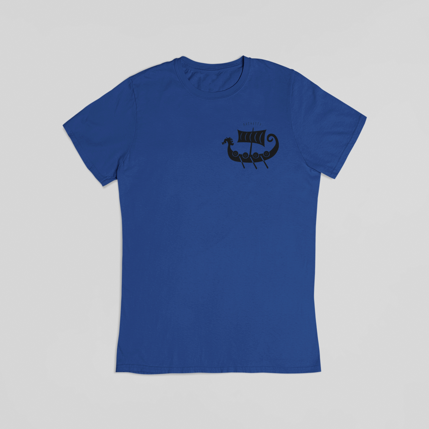Vikingeskib med runer blå - T-shirt