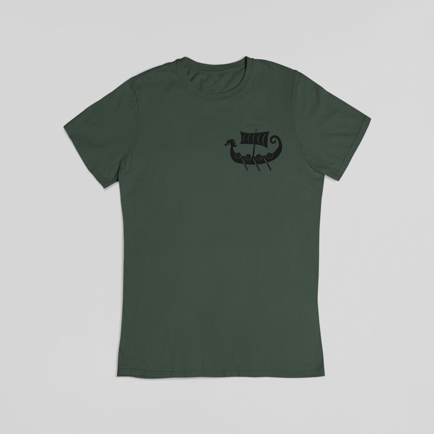 Vikingeskib med runer grøn - T-shirt