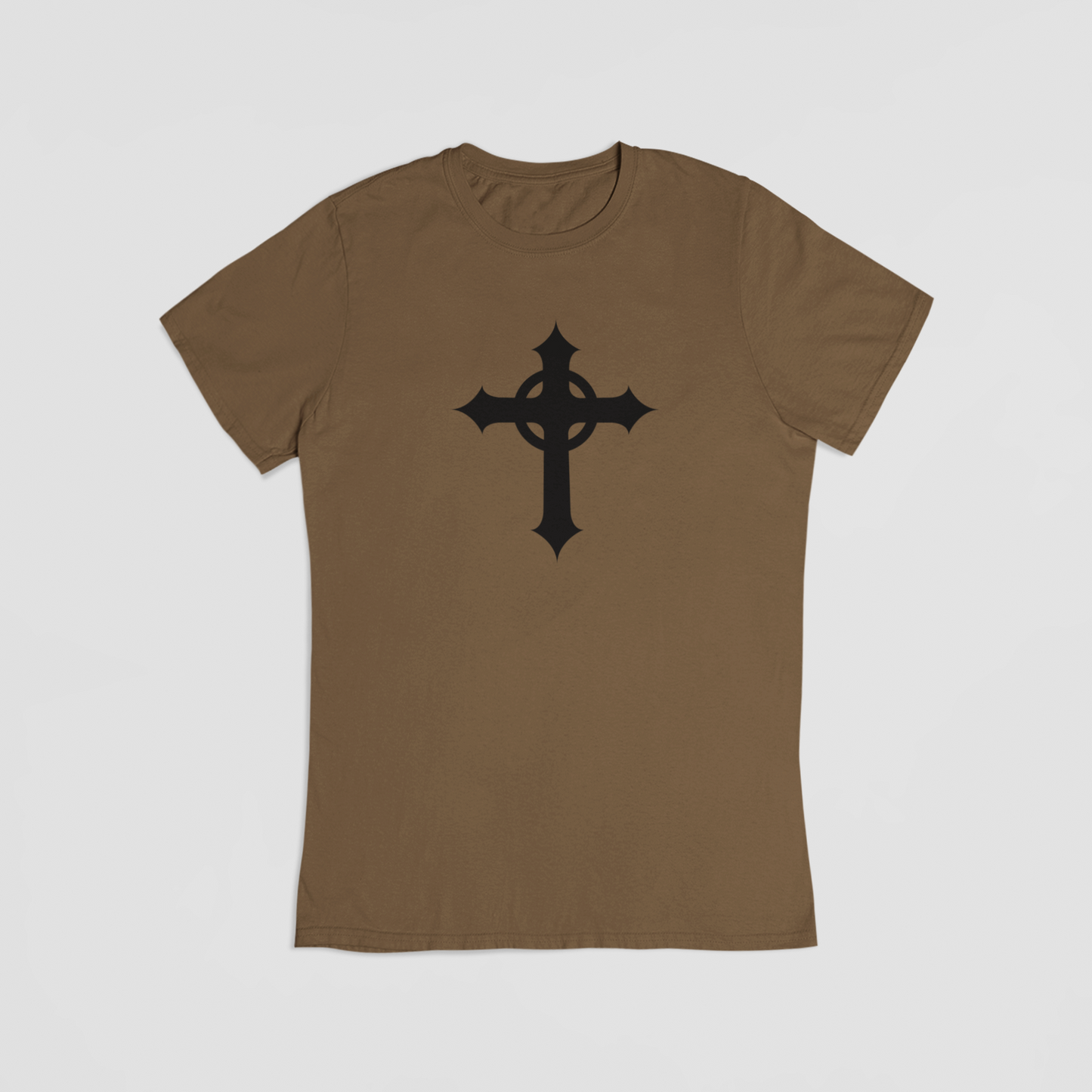 brun T-shirt med gotisk kors