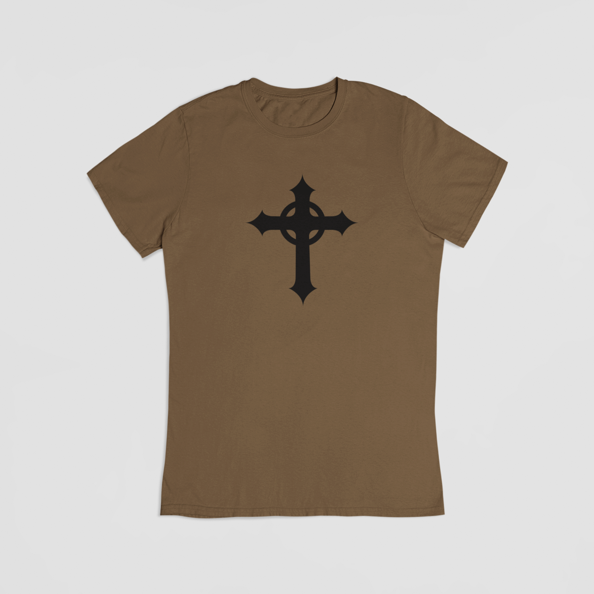 brun T-shirt med gotisk kors