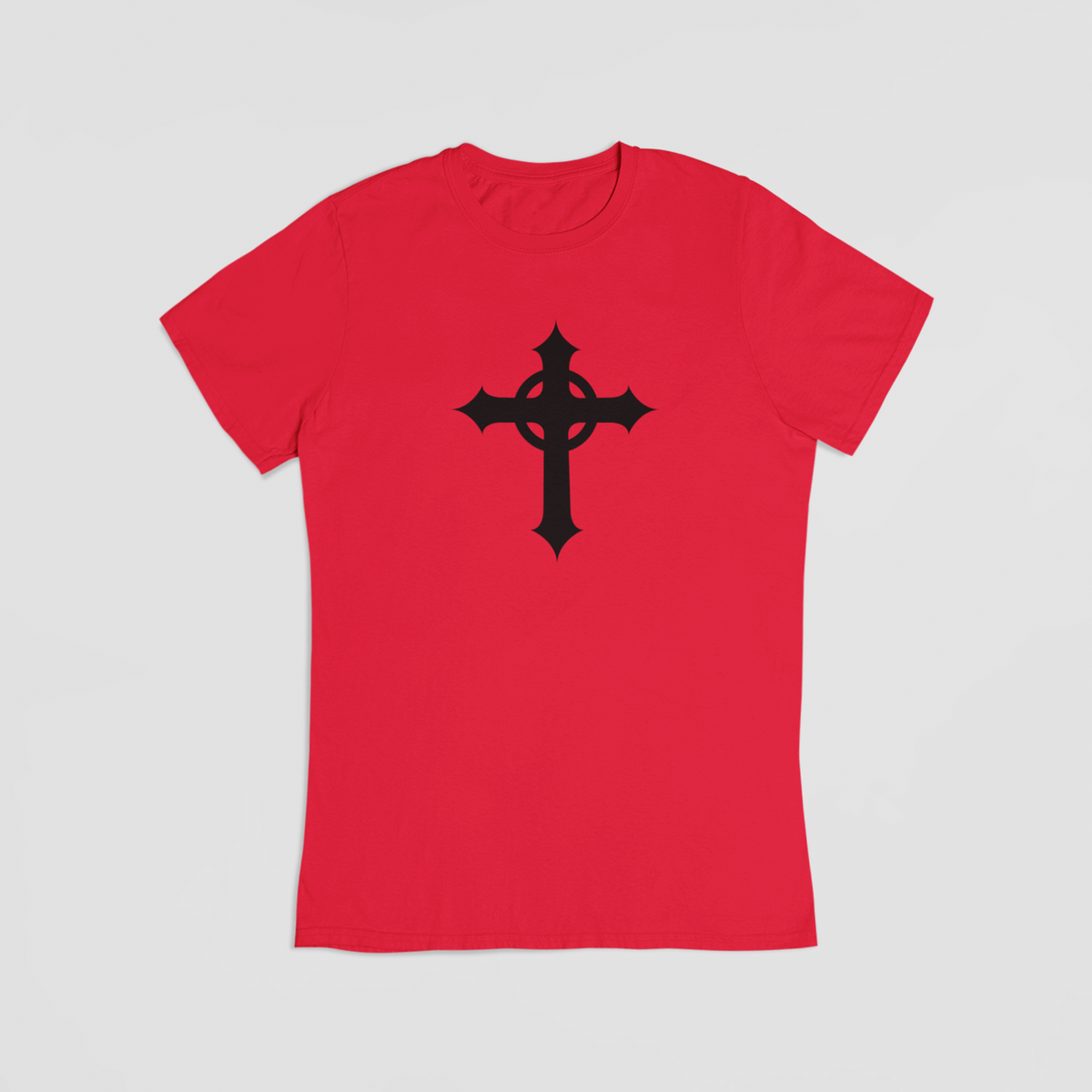 rød T-shirt med gotisk kors