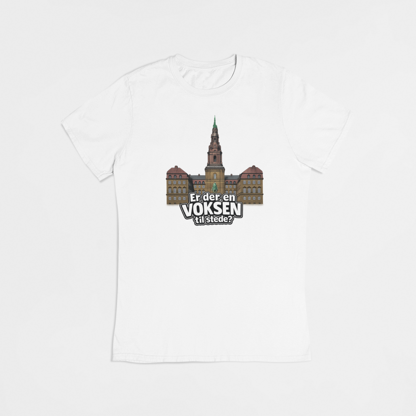 Hvid T-shirt med Christiansborg – “Er der en voksen til stede?” | Valg 2026 